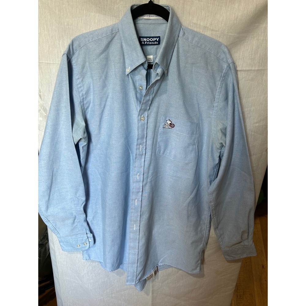 Snoopy & Friends Embroidered Oxford Button Down Shirt Men's Blue Size 15.5 34/35